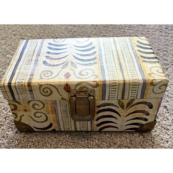 Rustic Chic Jewelry Box Mirrored Gold Clasp Storage Photos Trinkets Brown Ethnic - Picture 2 of 10